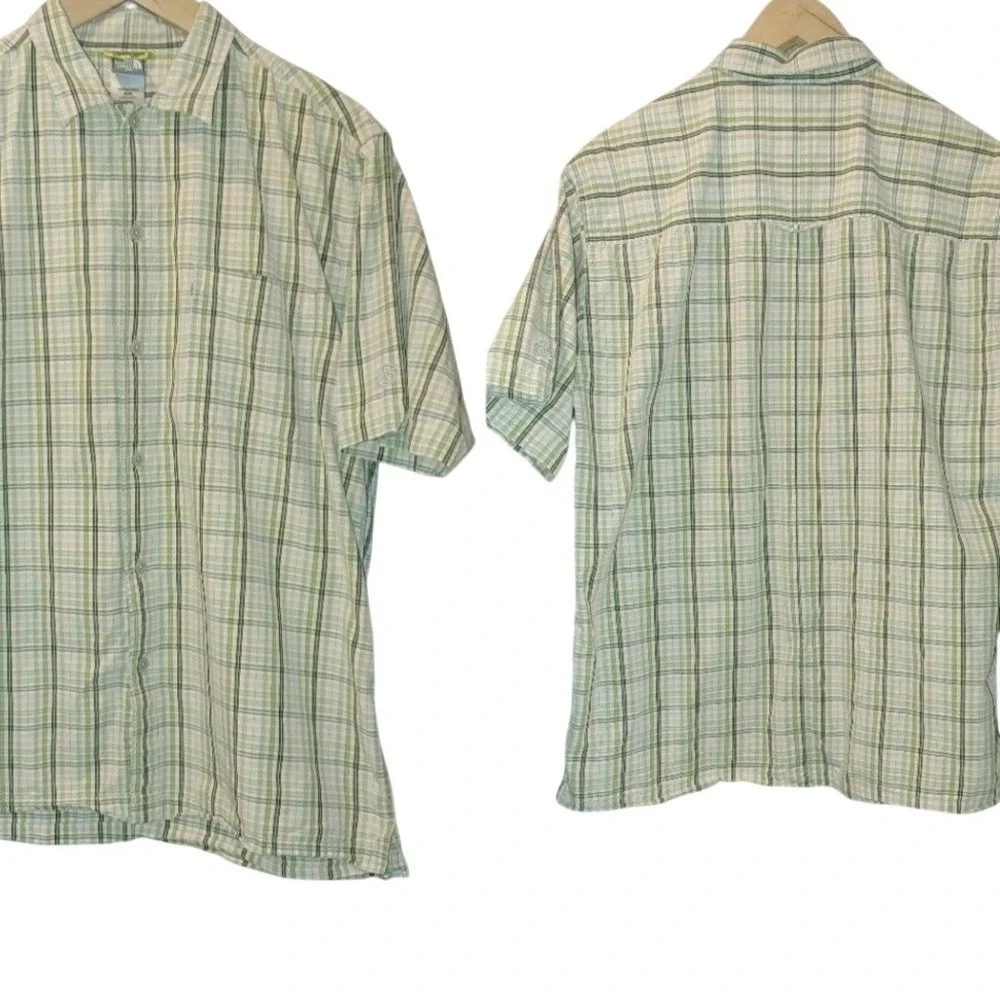 The North Face A5 Series Button Front Short Sleeve Plaid Yellow Green Off‎ White